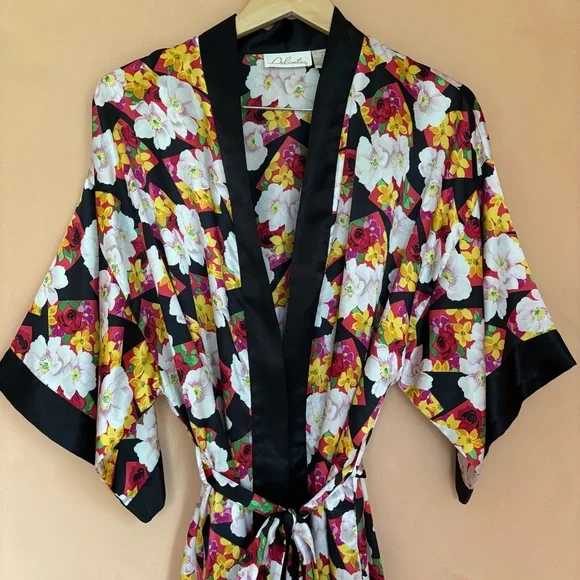 Vintage Y2K Satin Robe Floral Print Women’s Medium - Picture 2 of 16